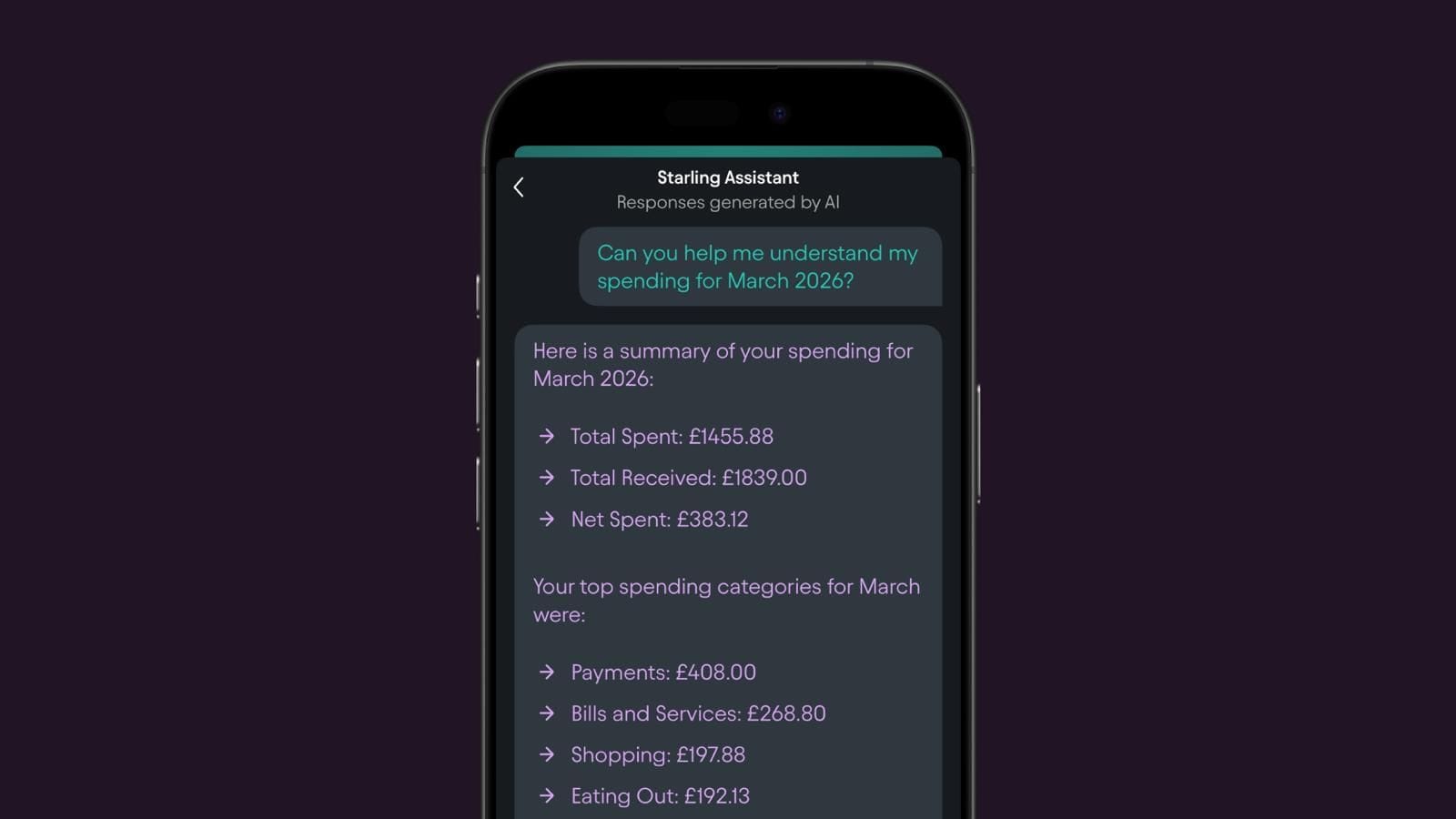 Starling Assistant spending analysis