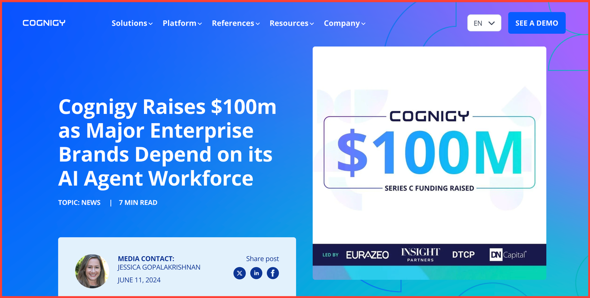 Cognigy raises $100M and has 175 customers across 1,000+ brands