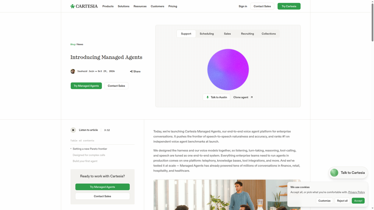 Cartesia launches Managed Agents, a voice agent platform it says tops independent benchmarks