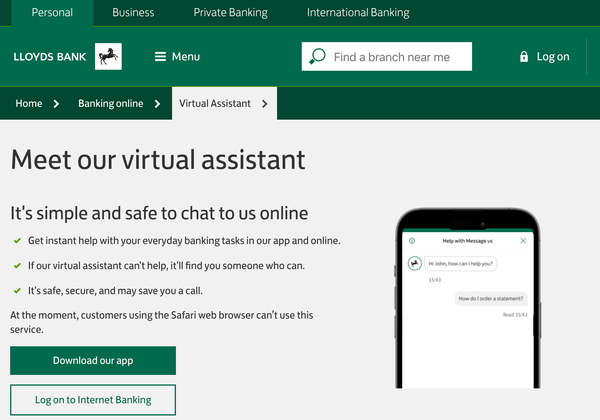 Lloyds Chatbot screenshot walk-through