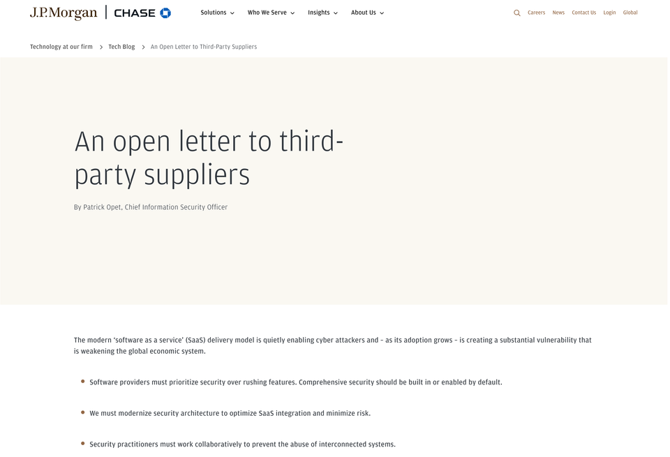 A Welcome Warning on SaaS and Security: Reflections on JP Morgan’s Open Letter