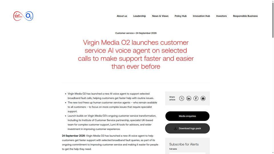 Virgin Media O2 puts a Sierra-built AI voice agent on broadband fault calls